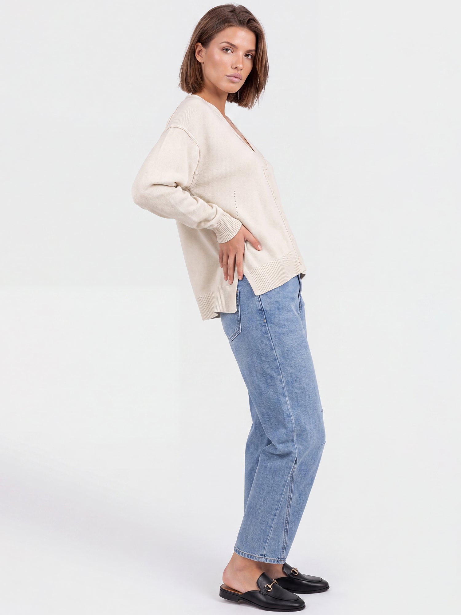 Oversized Strickjacke aus reiner Merinowolle | champagner