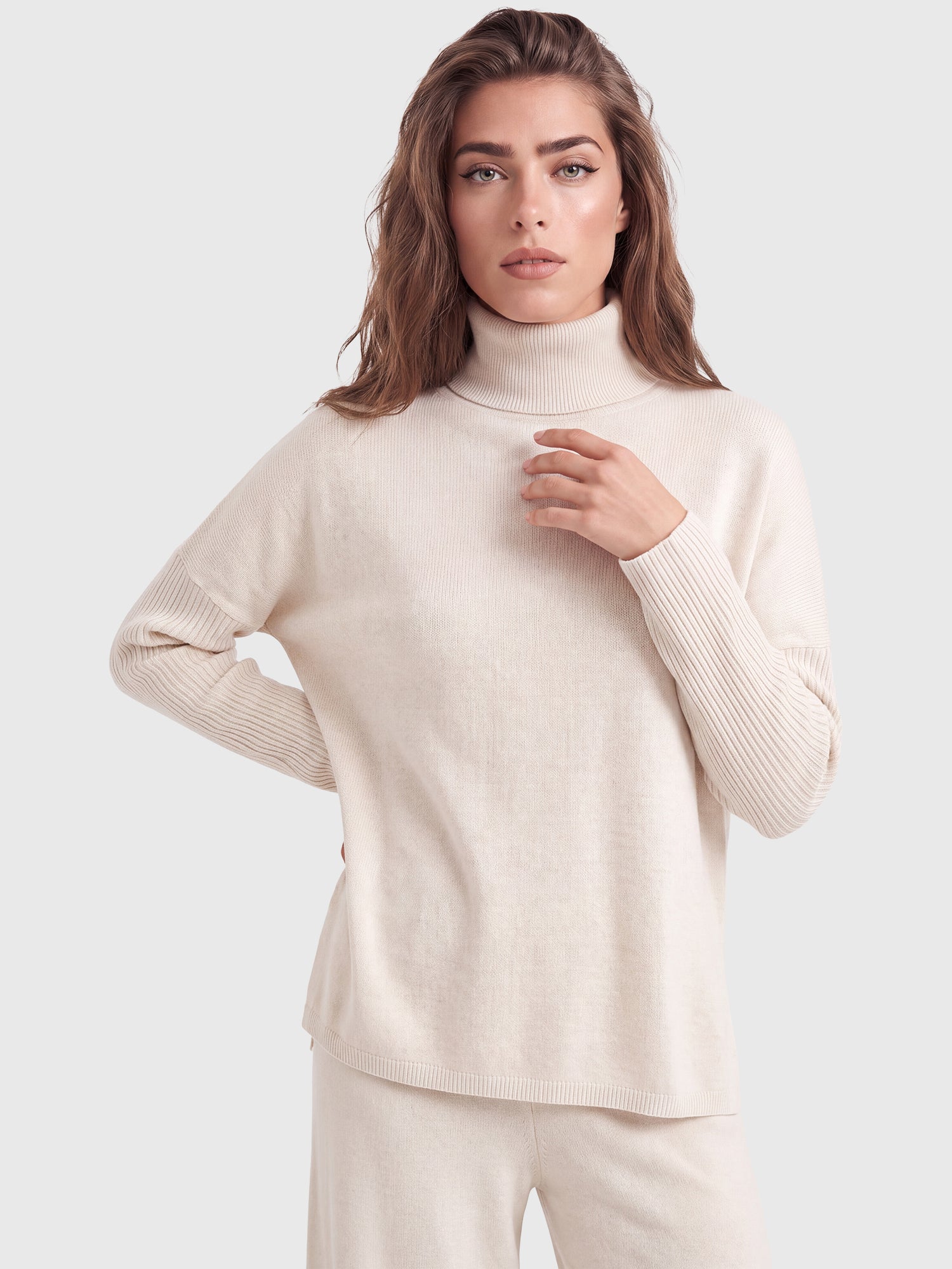 Oversized Pullover aus reiner Merinowolle | champagner