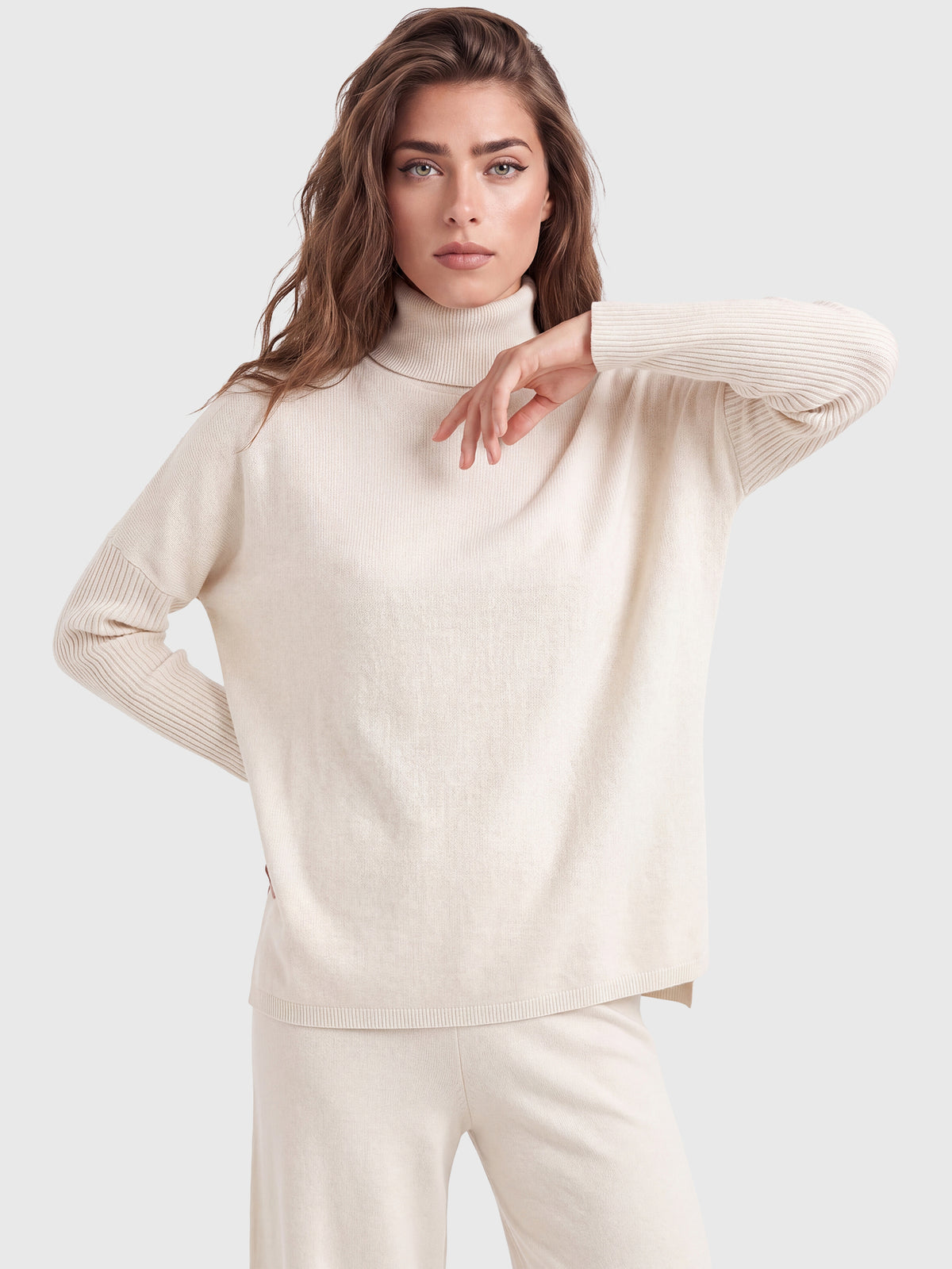 Oversized Pullover aus reiner Merinowolle | champagner
