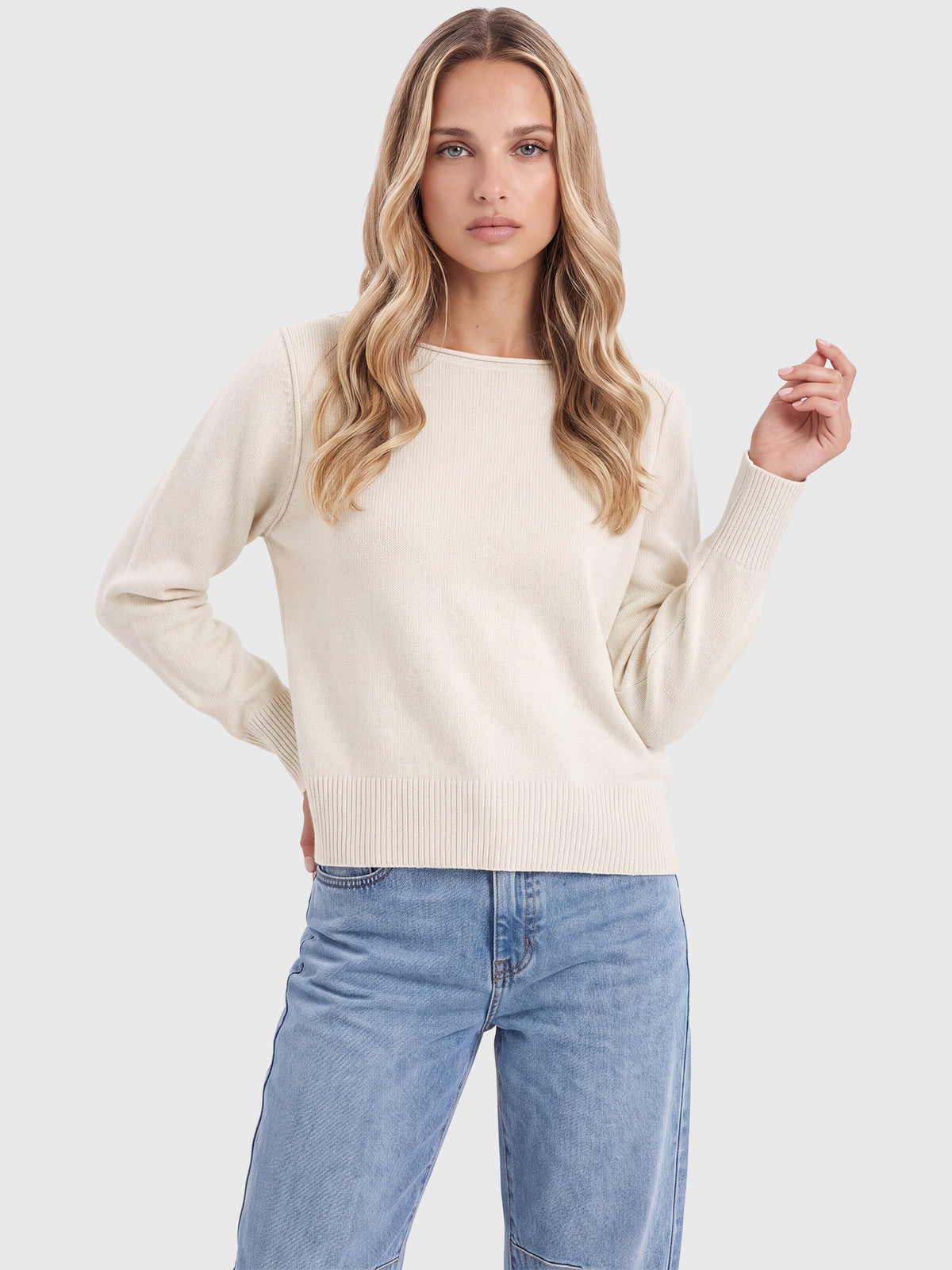 Oversized Pullover aus reiner Merinowolle | champagner