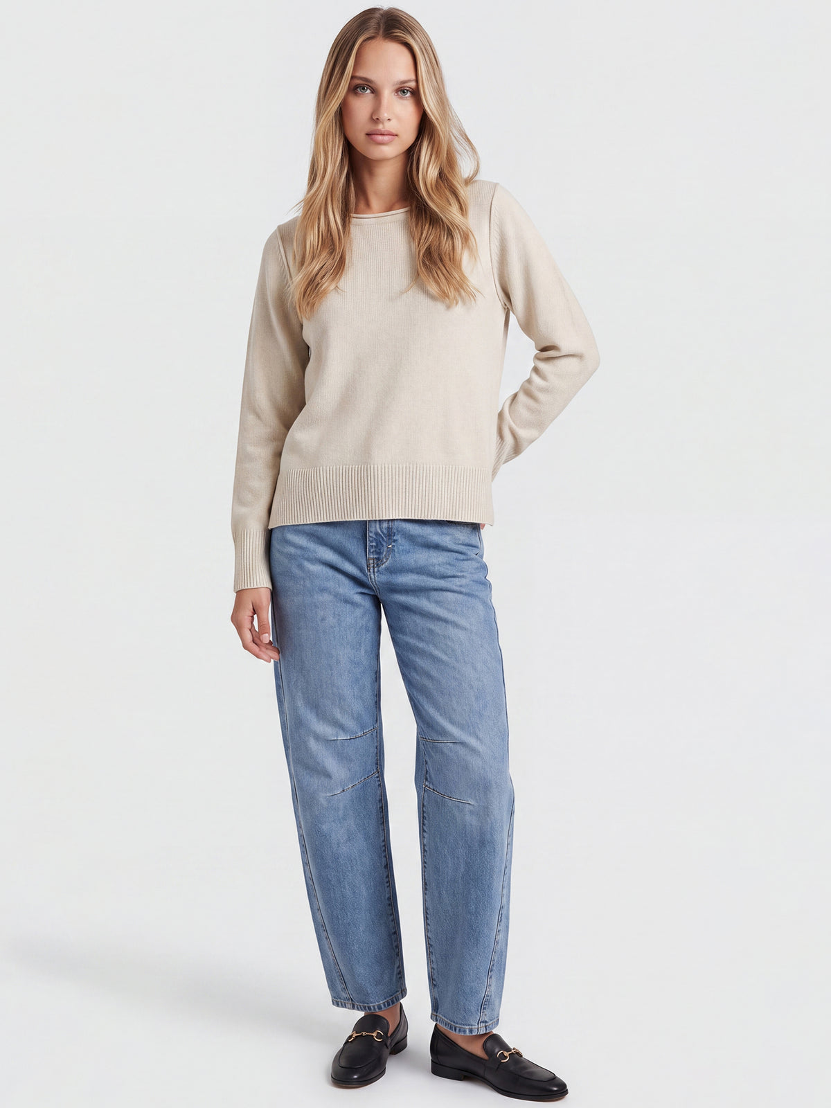 Oversized Pullover aus reiner Merinowolle | champagner