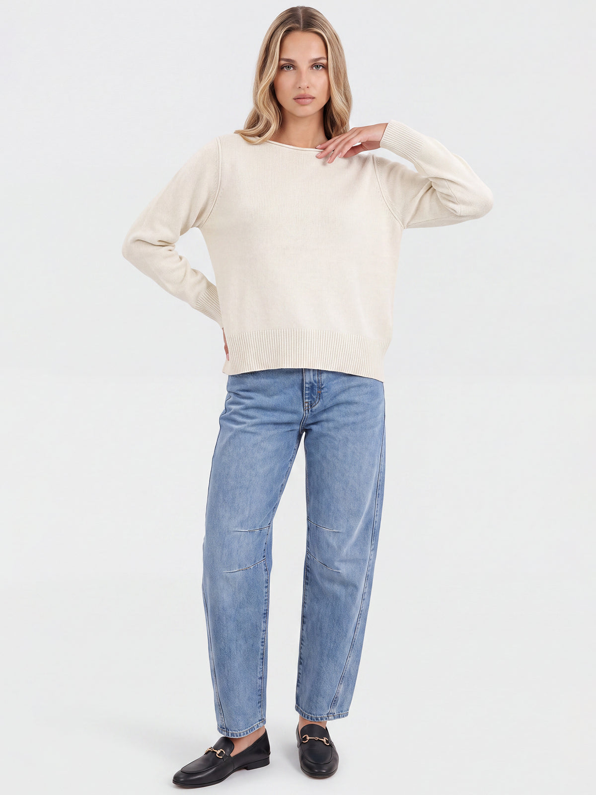 Oversized Pullover aus reiner Merinowolle | champagner