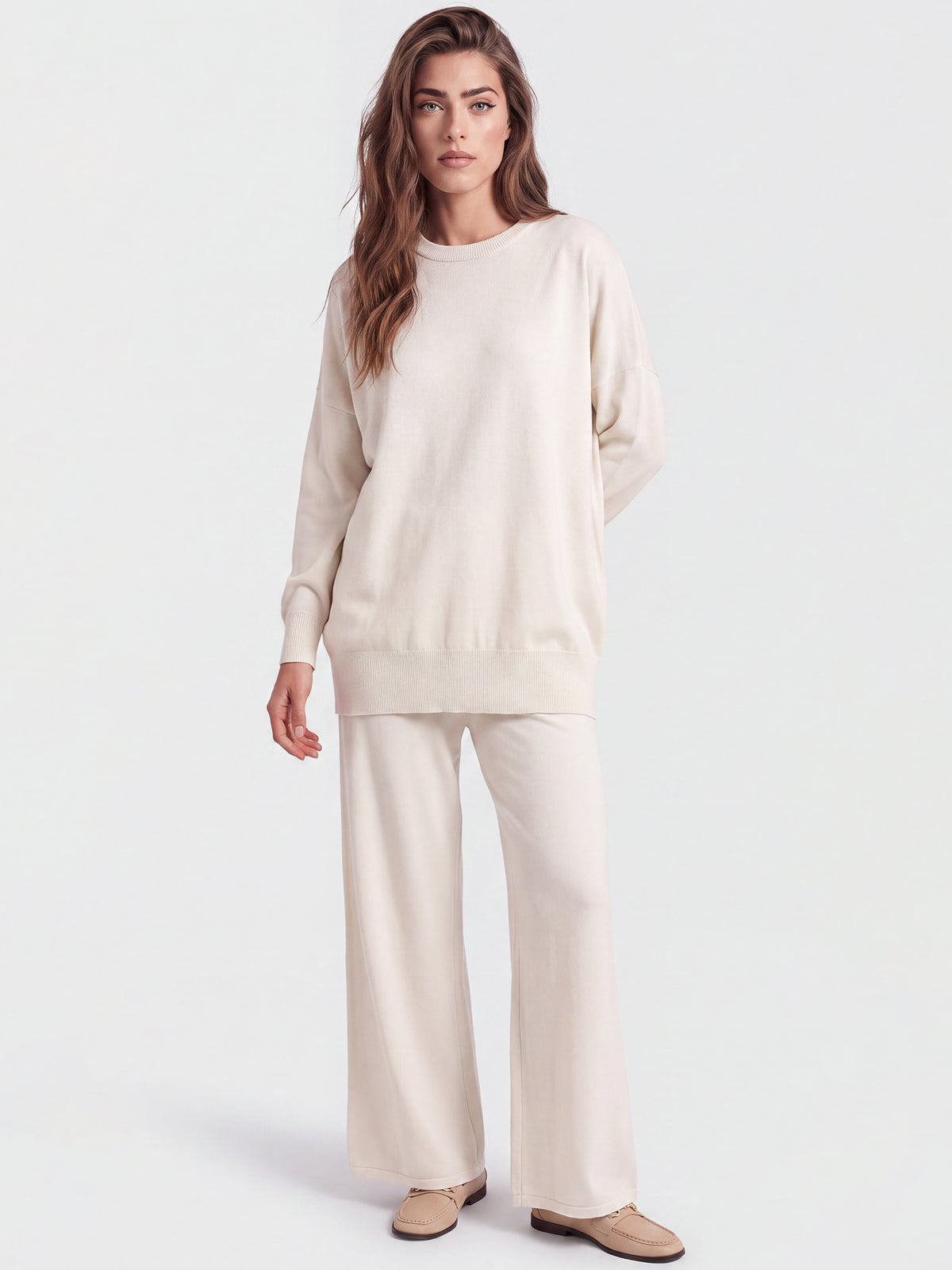 Oversized Pullover aus reiner Merinowolle | champagner