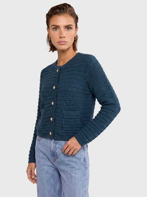Strickjacke im Chanel-Stil mit Schmuckknöpfen | petrol image 1
