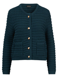 Strickjacke im Chanel-Stil mit Schmuckknöpfen | petrol