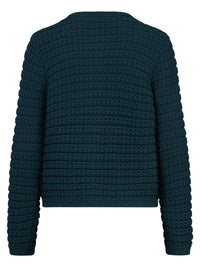 Strickjacke im Chanel-Stil mit Schmuckknöpfen | petrol