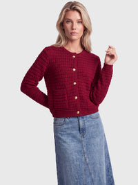 Strickjacke im Chanel-Stil mit Schmuckknöpfen | rot