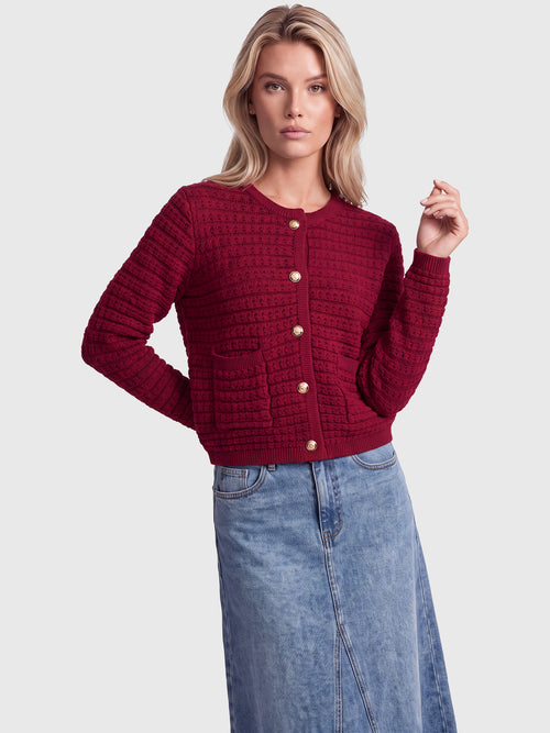 Strickjacke im Chanel-Stil mit Schmuckknöpfen | rot image 1