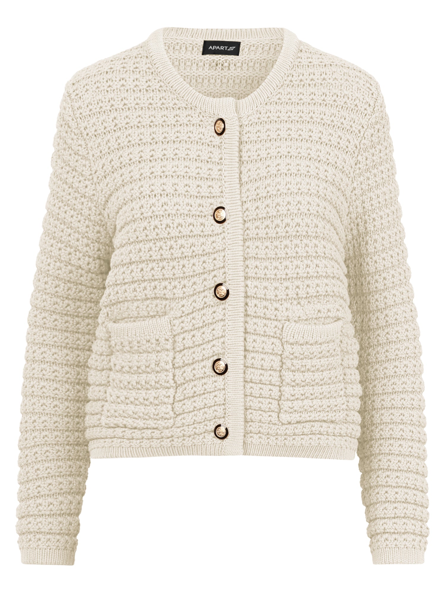 Strickjacke im Chanel-Stil mit Schmuckknöpfen | champagner