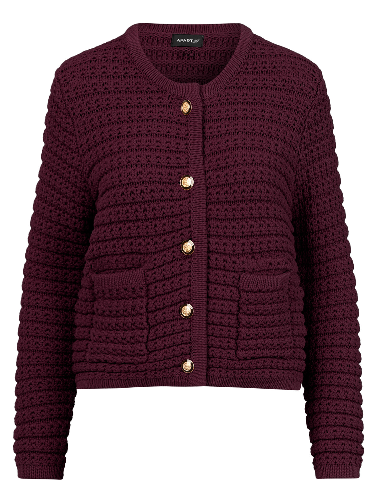 Strickjacke im Chanel-Stil mit Schmuckknöpfen | weinrot
