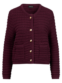 Strickjacke im Chanel-Stil mit Schmuckknöpfen | weinrot