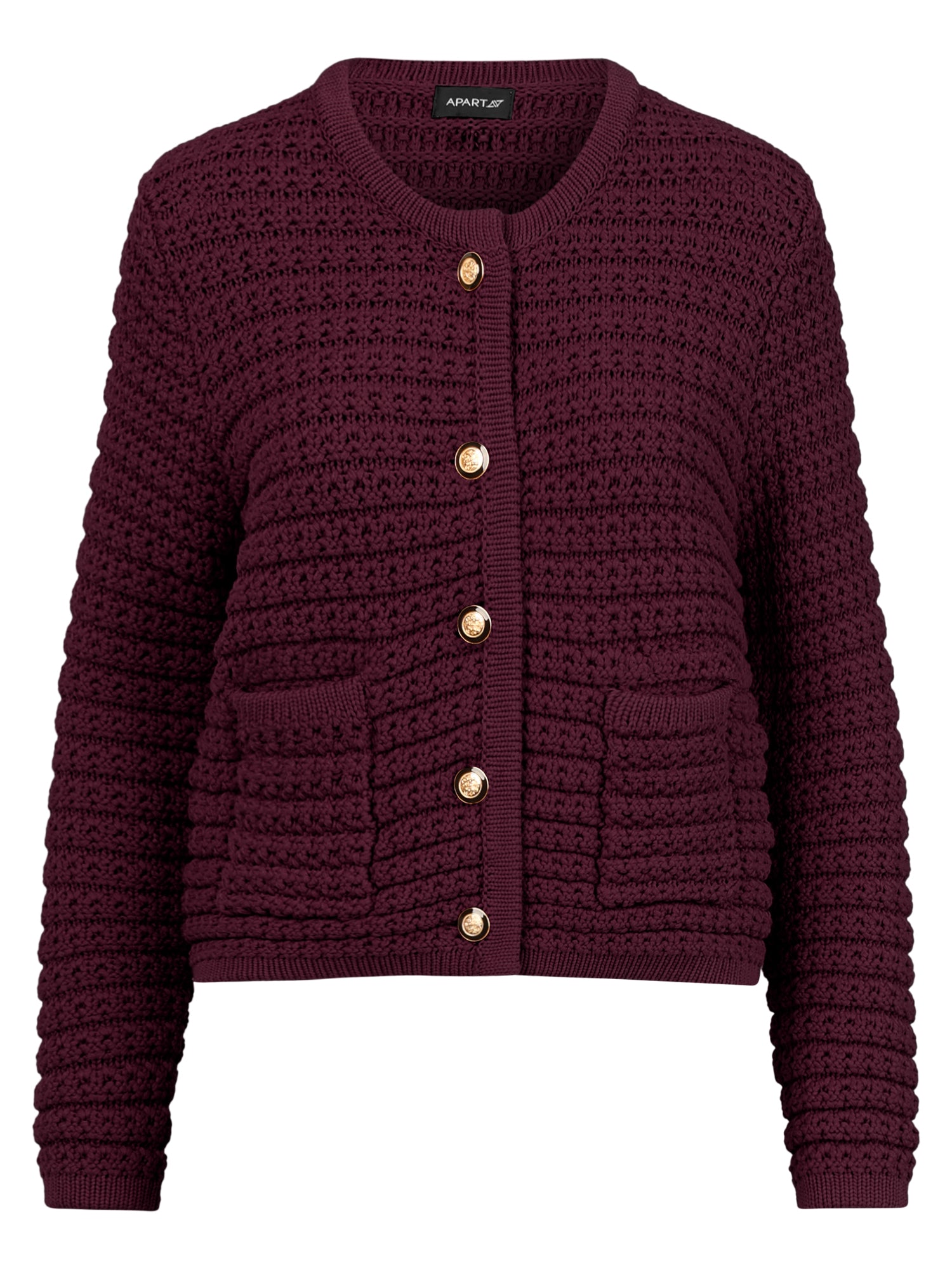 Strickjacke im Chanel-Stil mit Schmuckknöpfen | weinrot