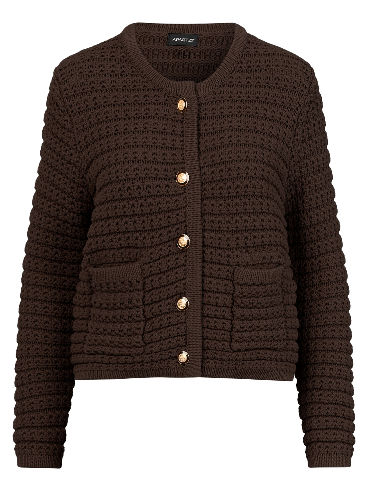 Strickjacke im Chanel-Stil mit Schmuckknöpfen | braun