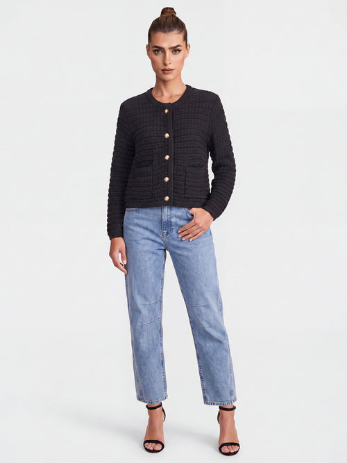 Strickjacke im Chanel-Stil mit Schmuckknöpfen | schwarz image 1
