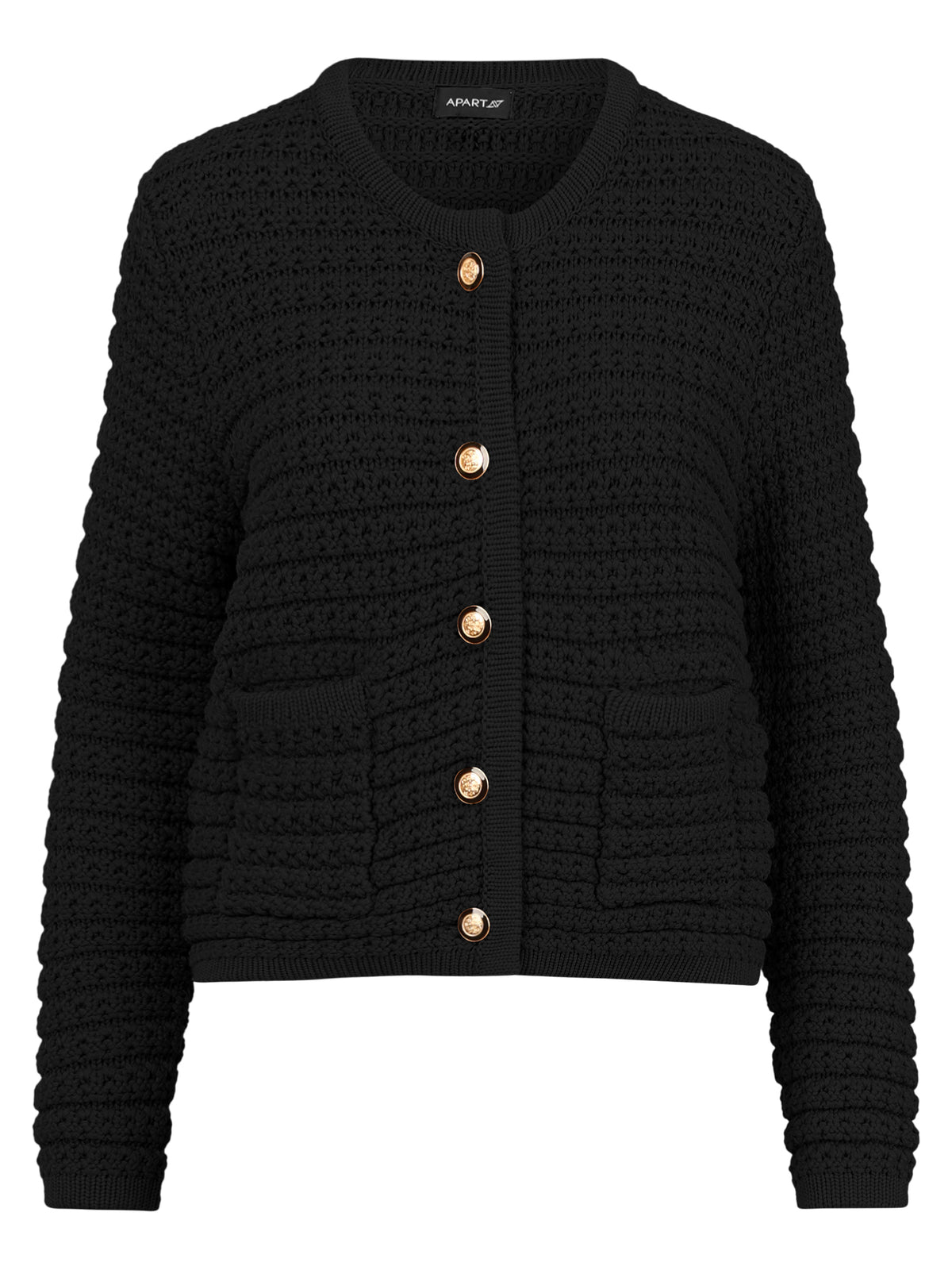 Strickjacke im Chanel-Stil mit Schmuckknöpfen | schwarz