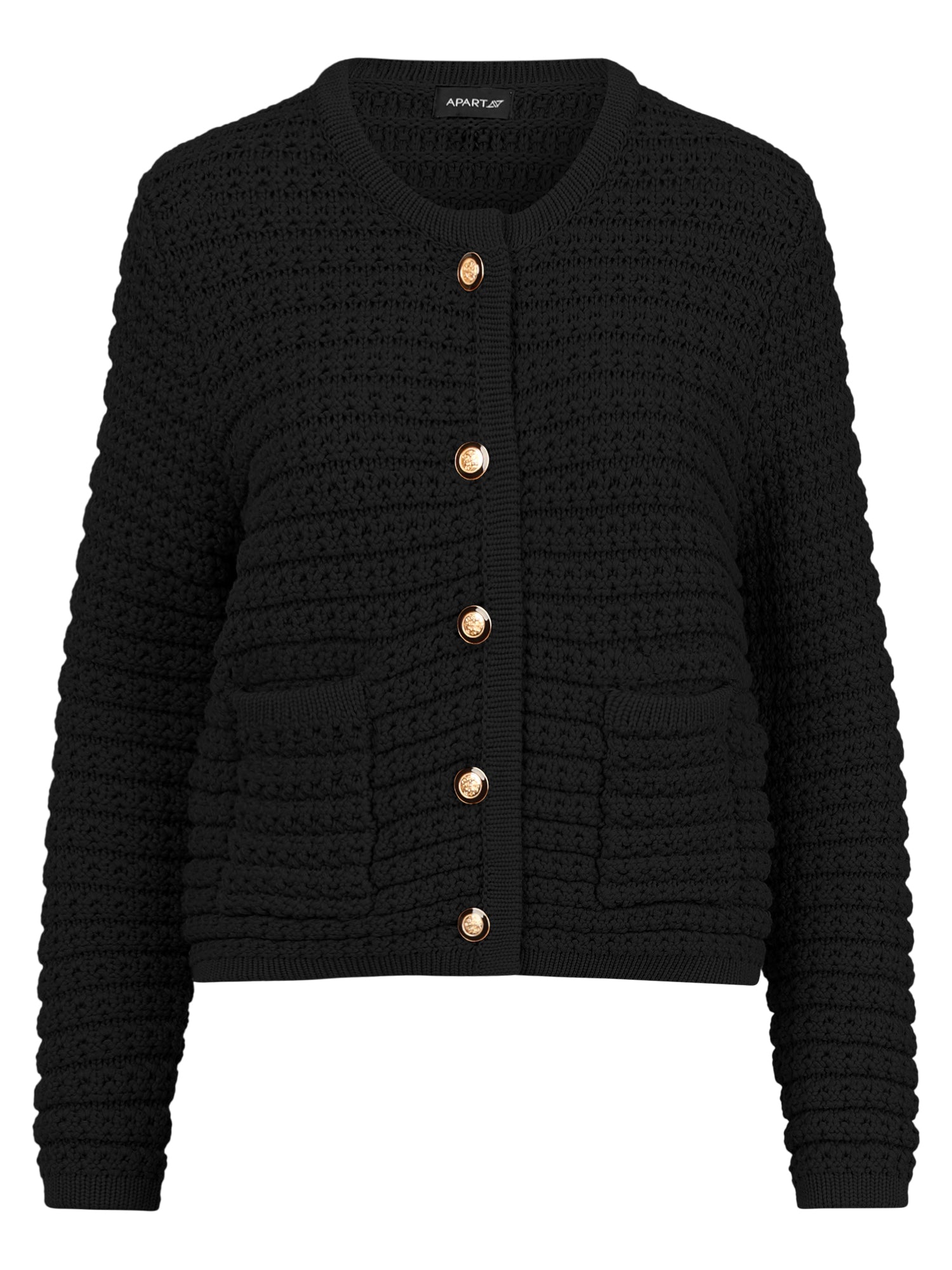 Strickjacke im Chanel-Stil mit Schmuckknöpfen | schwarz