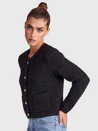 Strickjacke im Chanel-Stil mit Schmuckknöpfen | schwarz