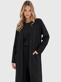Oversized Strickmantel mit Kaschmiranteil | schwarz