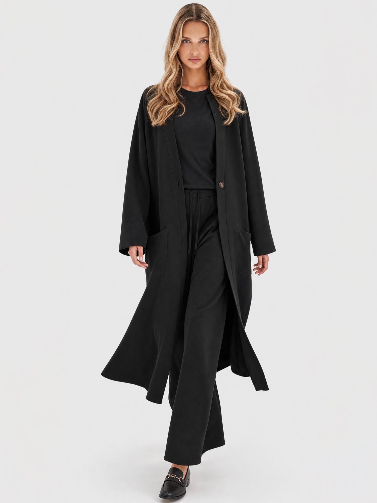 Oversized Strickmantel mit Kaschmiranteil | schwarz