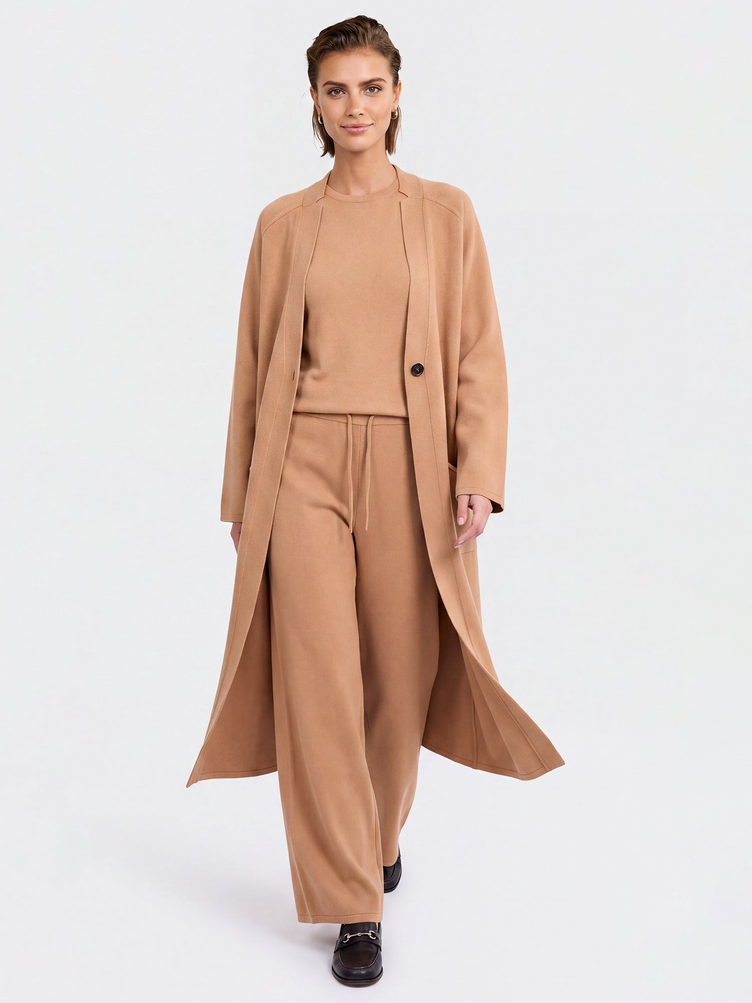 Oversized Strickmantel mit Kaschmiranteil | camel