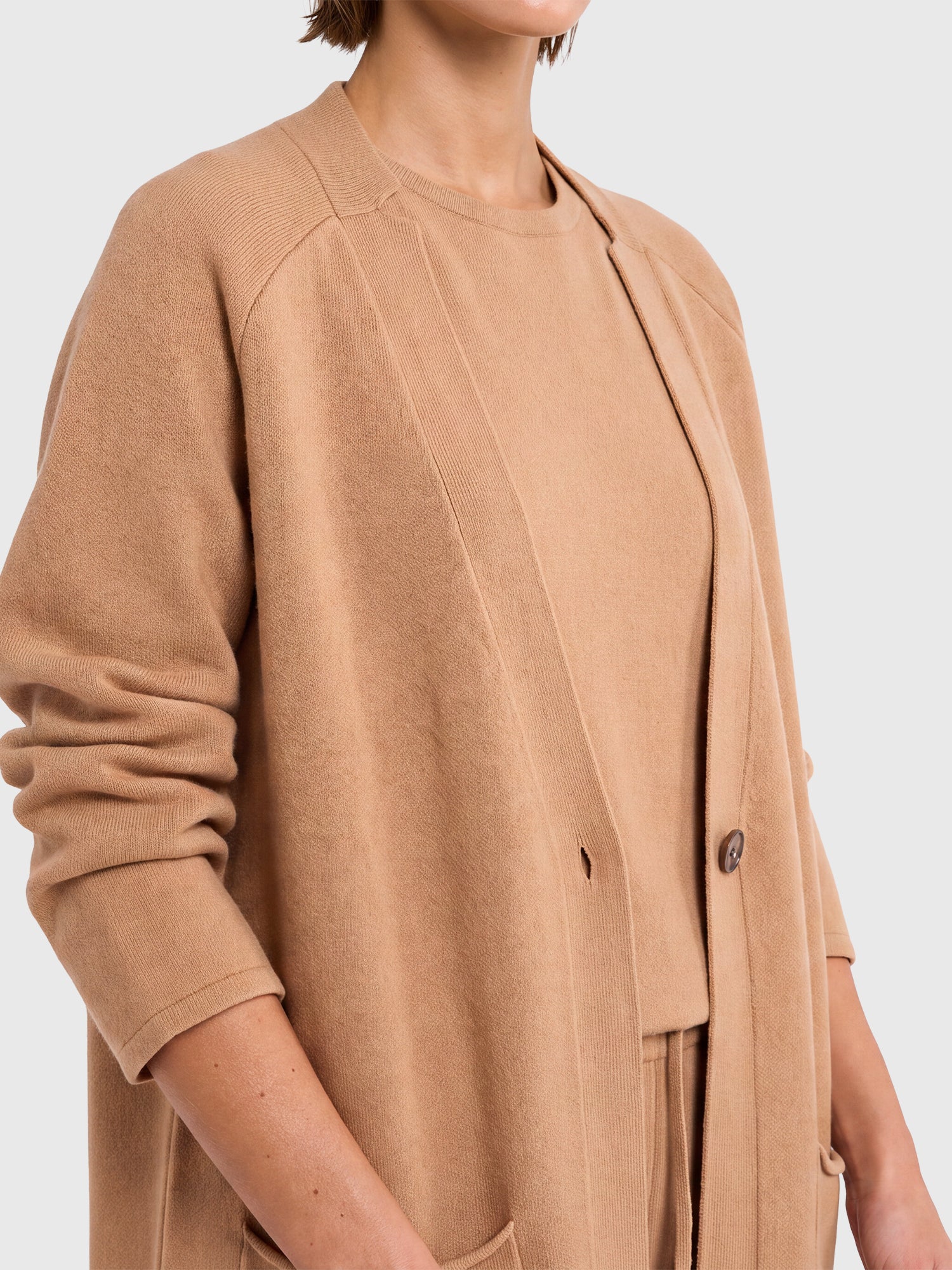 Oversized Strickmantel mit Kaschmiranteil | camel