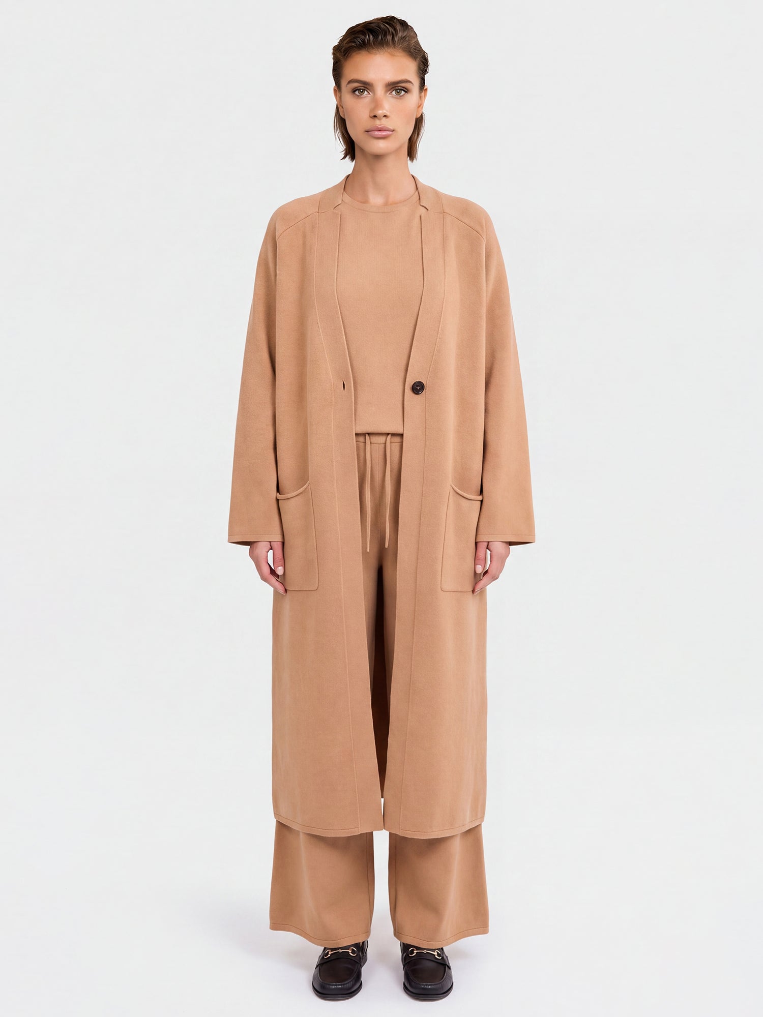 Oversized Strickmantel mit Kaschmiranteil | camel