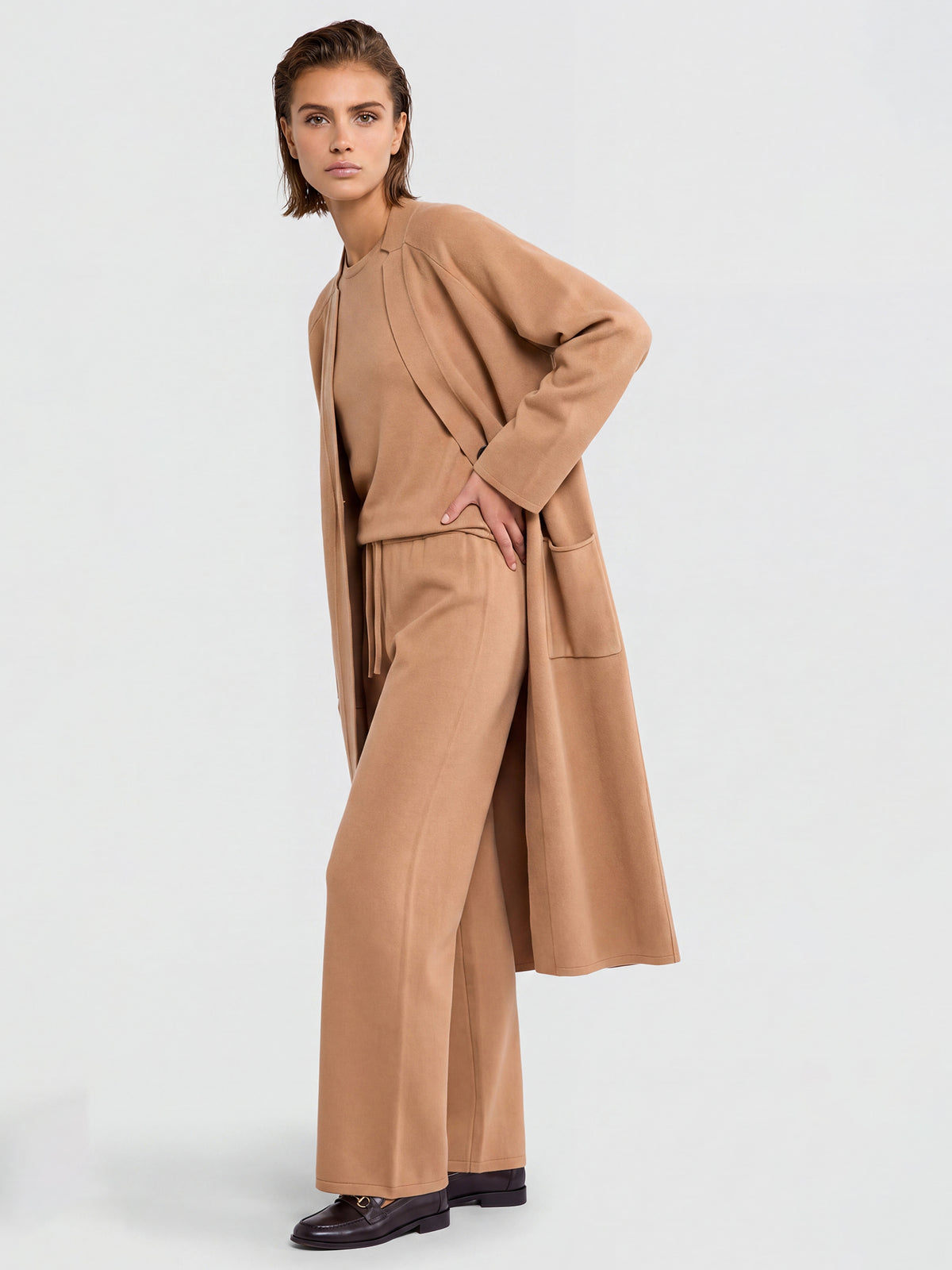 Oversized Strickmantel mit Kaschmiranteil | camel