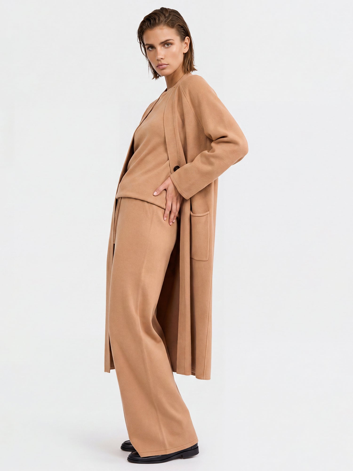 Oversized Strickmantel mit Kaschmiranteil | camel