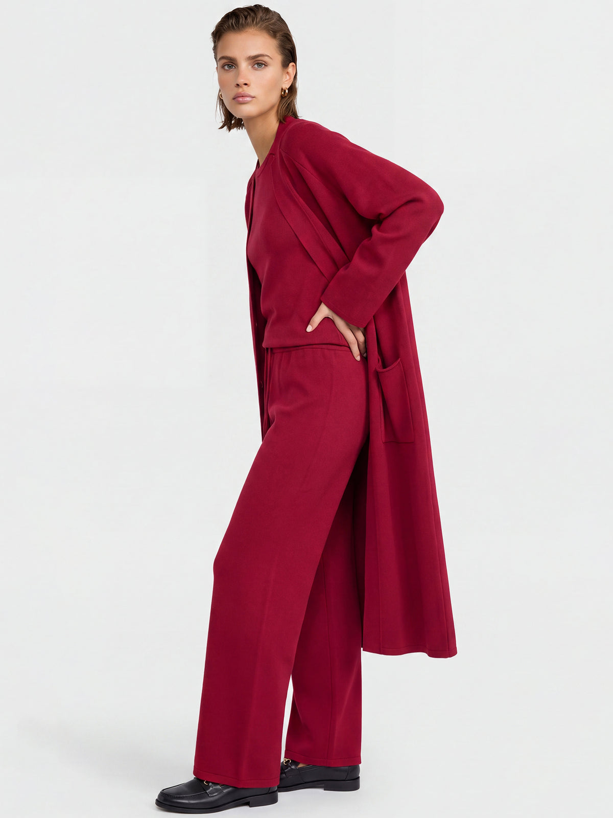 Oversized Strickmantel mit Kaschmiranteil | rot