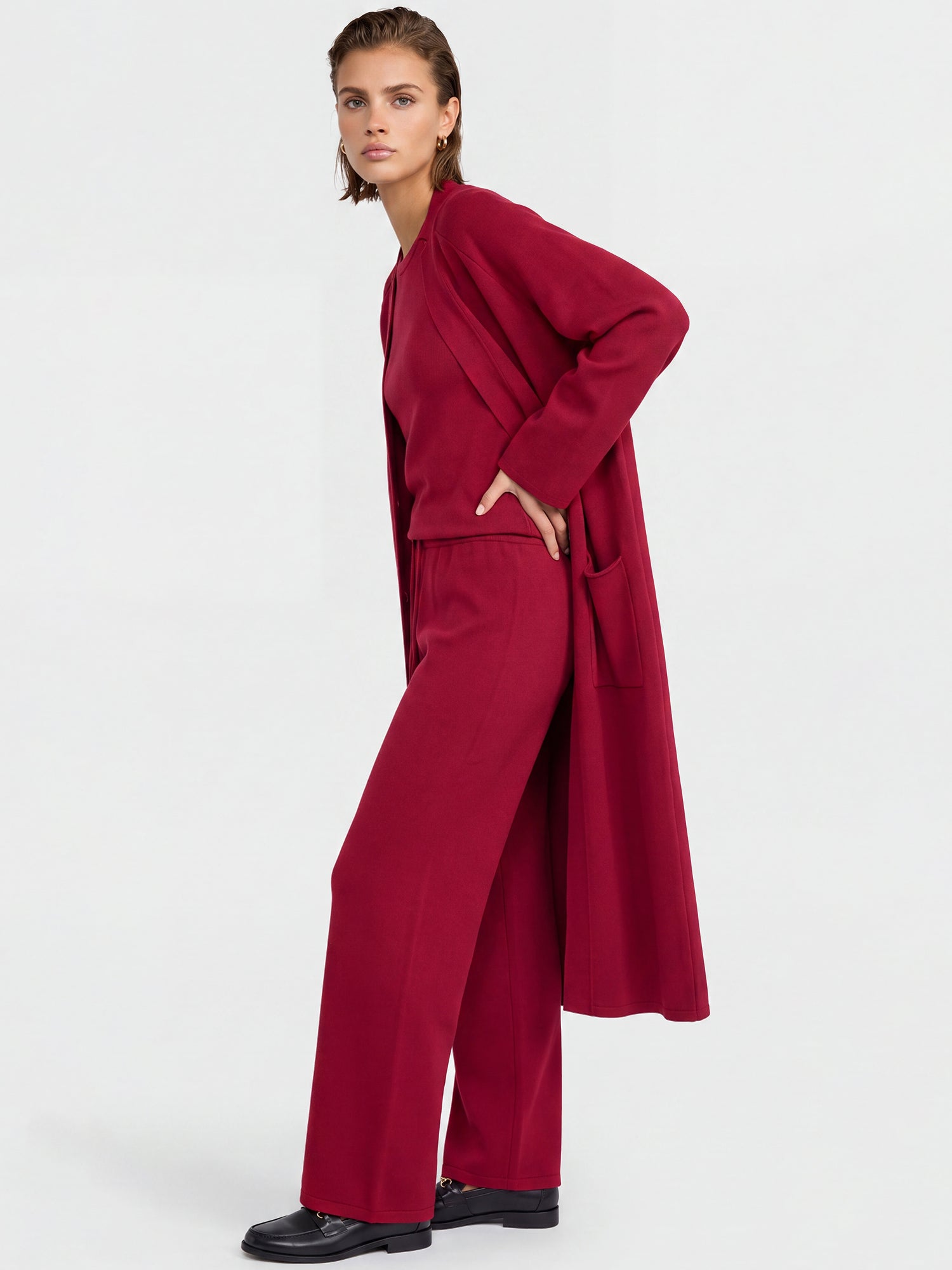 Oversized Strickmantel mit Kaschmiranteil | rot