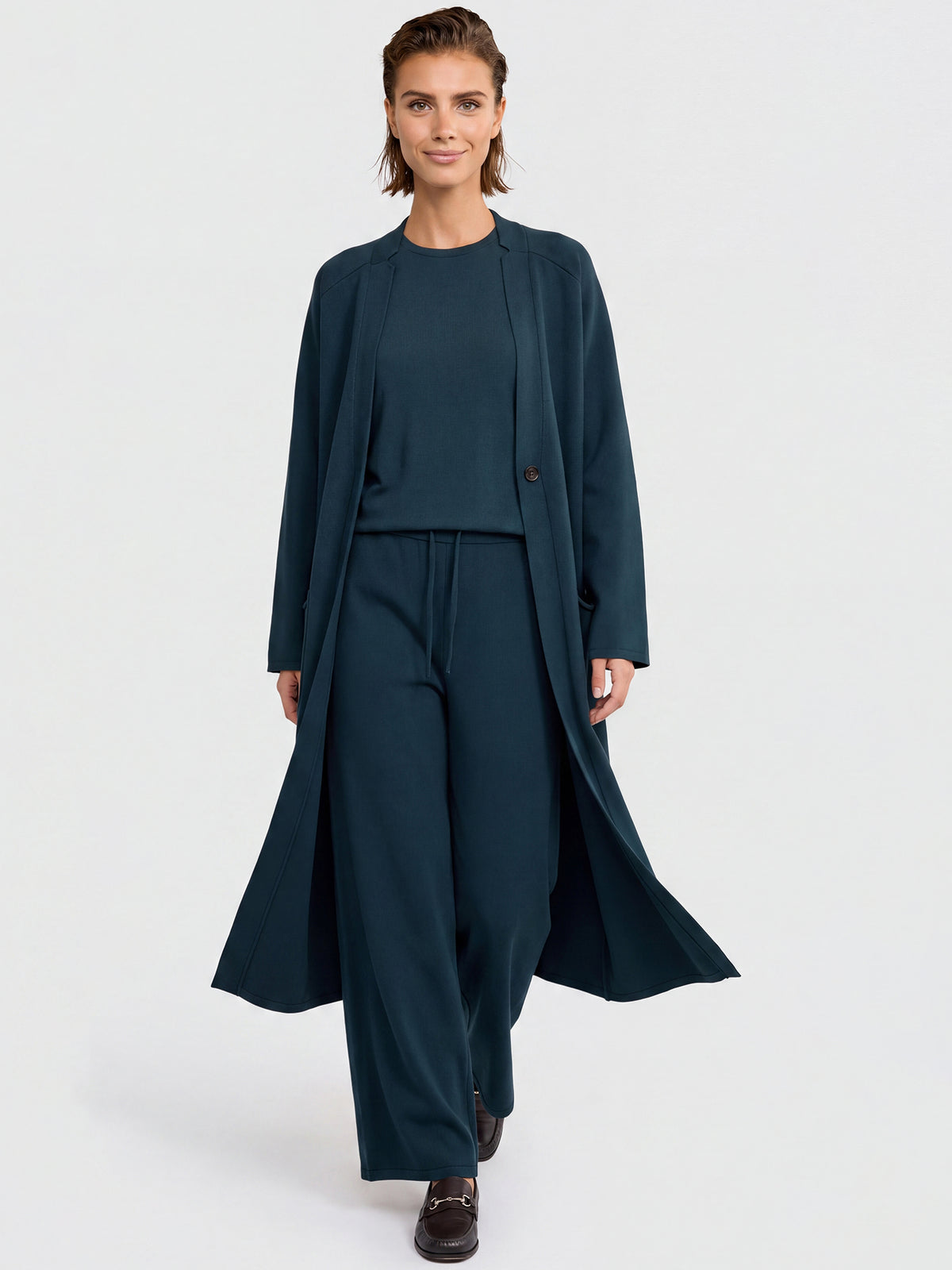 Oversized Strickmantel mit Kaschmiranteil | petrol