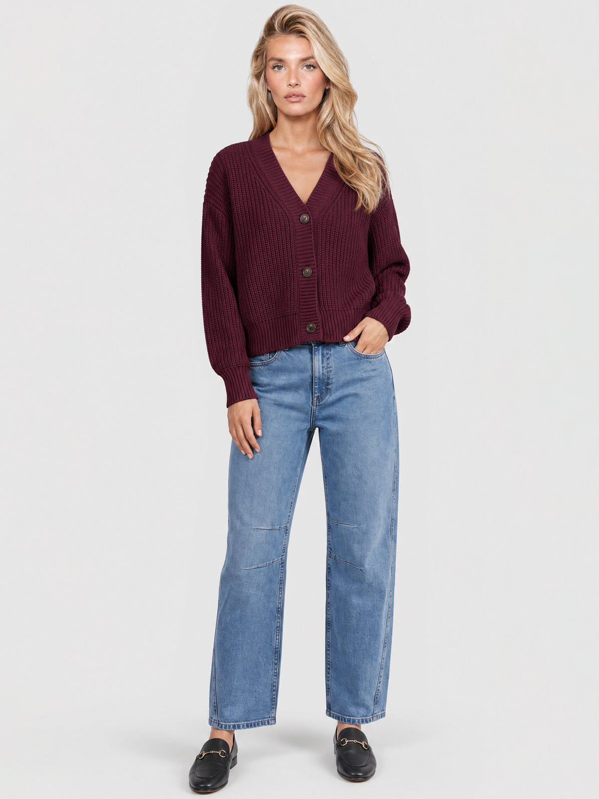Oversized Strickjacke mit Kaschmiranteil | weinrot
