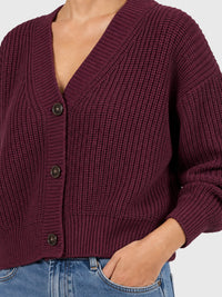Oversized Strickjacke mit Kaschmiranteil | weinrot
