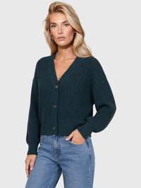 Oversized Strickjacke mit Kaschmiranteil | petrol