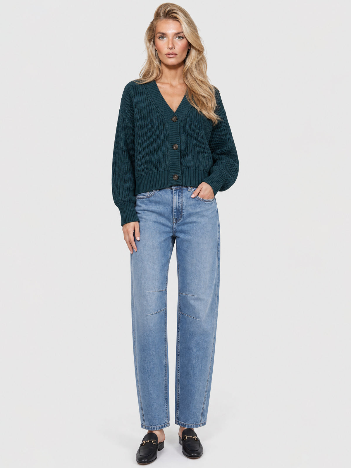 Oversized Strickjacke mit Kaschmiranteil | petrol