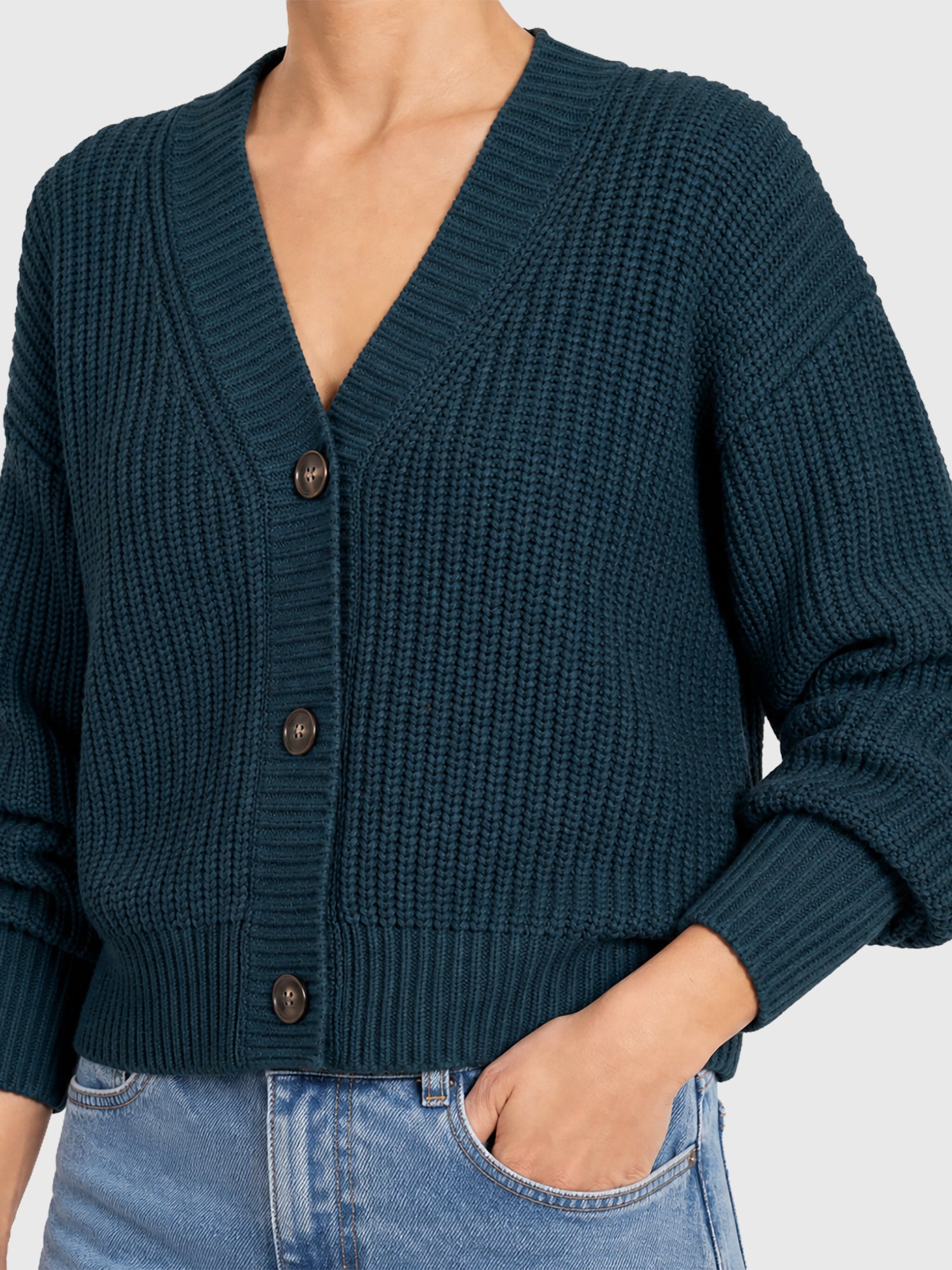 Oversized Strickjacke mit Kaschmiranteil | petrol