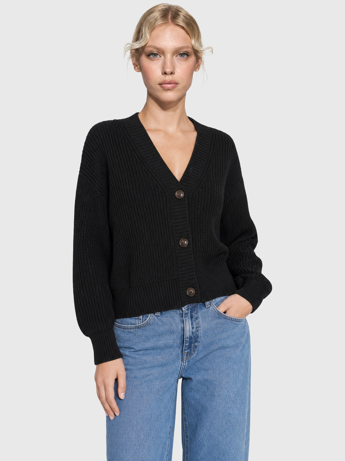 Oversized Strickjacke mit Kaschmiranteil | schwarz