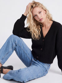 Oversized Strickjacke mit Kaschmiranteil | schwarz
