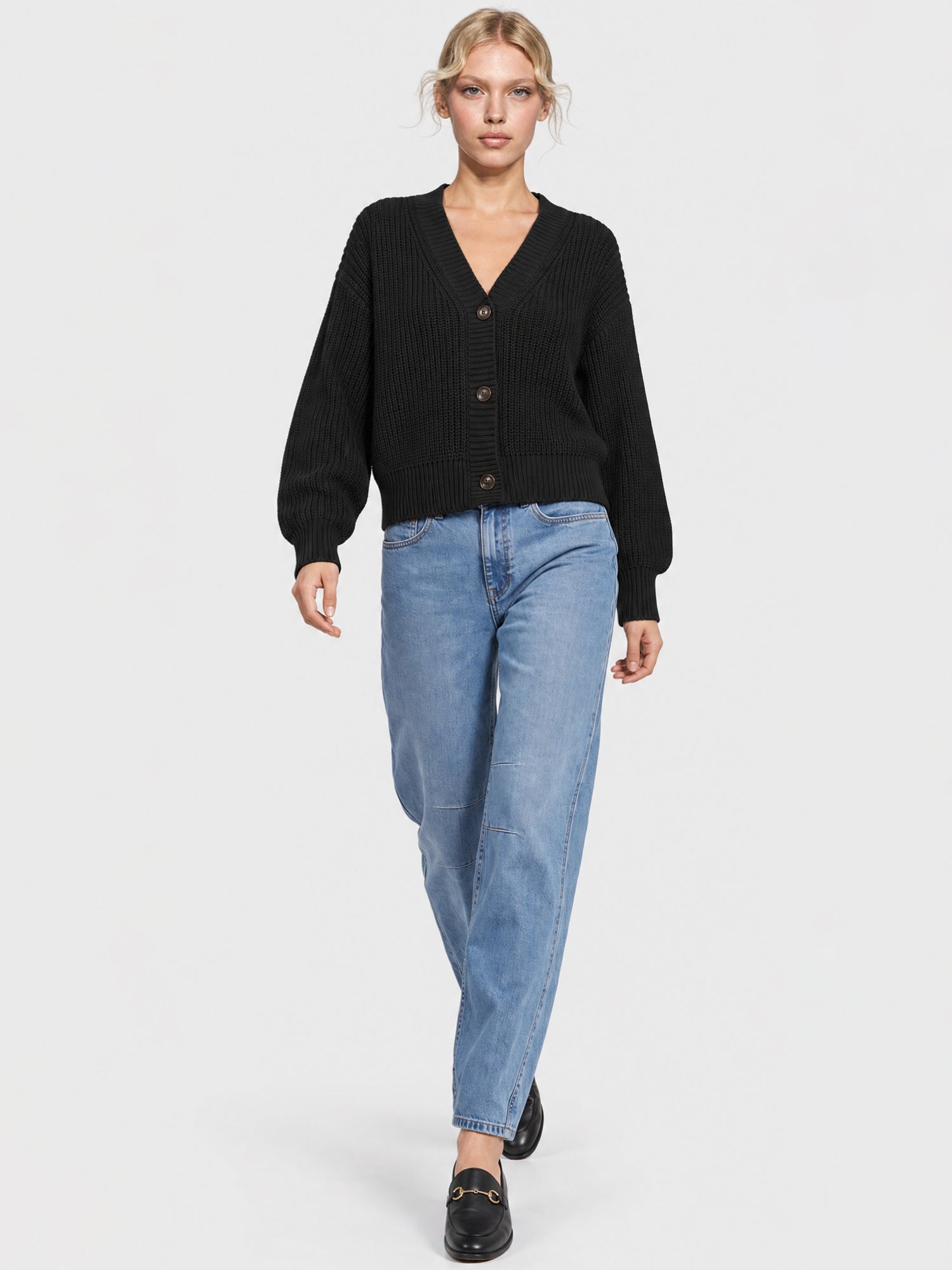 Oversized Strickjacke mit Kaschmiranteil | schwarz