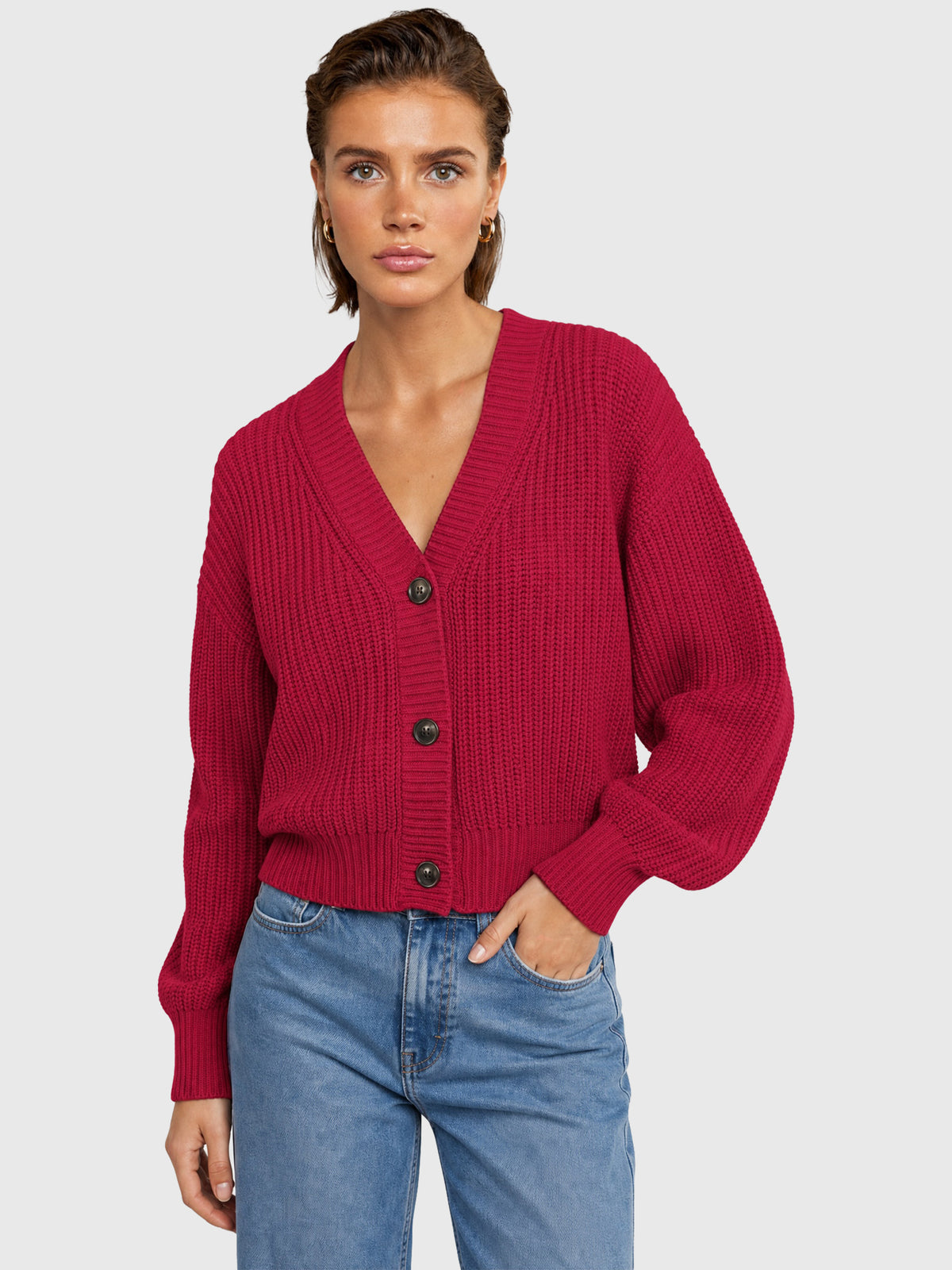 Oversized Strickjacke mit Kaschmiranteil | rot