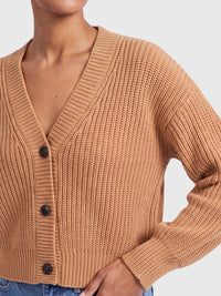 Oversized Strickjacke mit Kaschmiranteil | camel