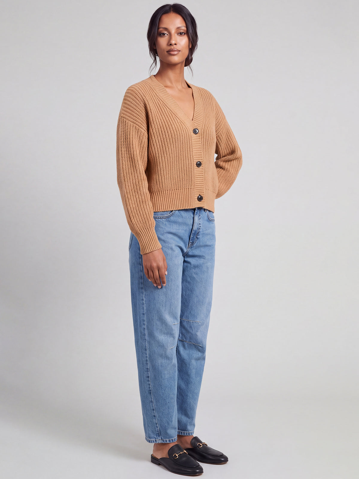 Oversized Strickjacke mit Kaschmiranteil | camel
