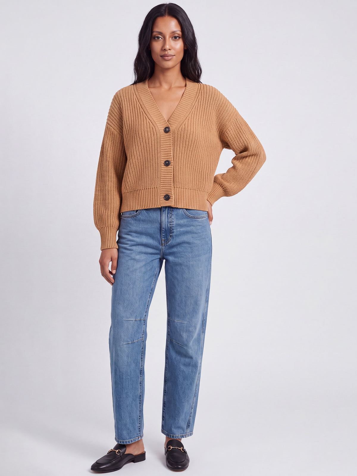 Oversized Strickjacke mit Kaschmiranteil | camel