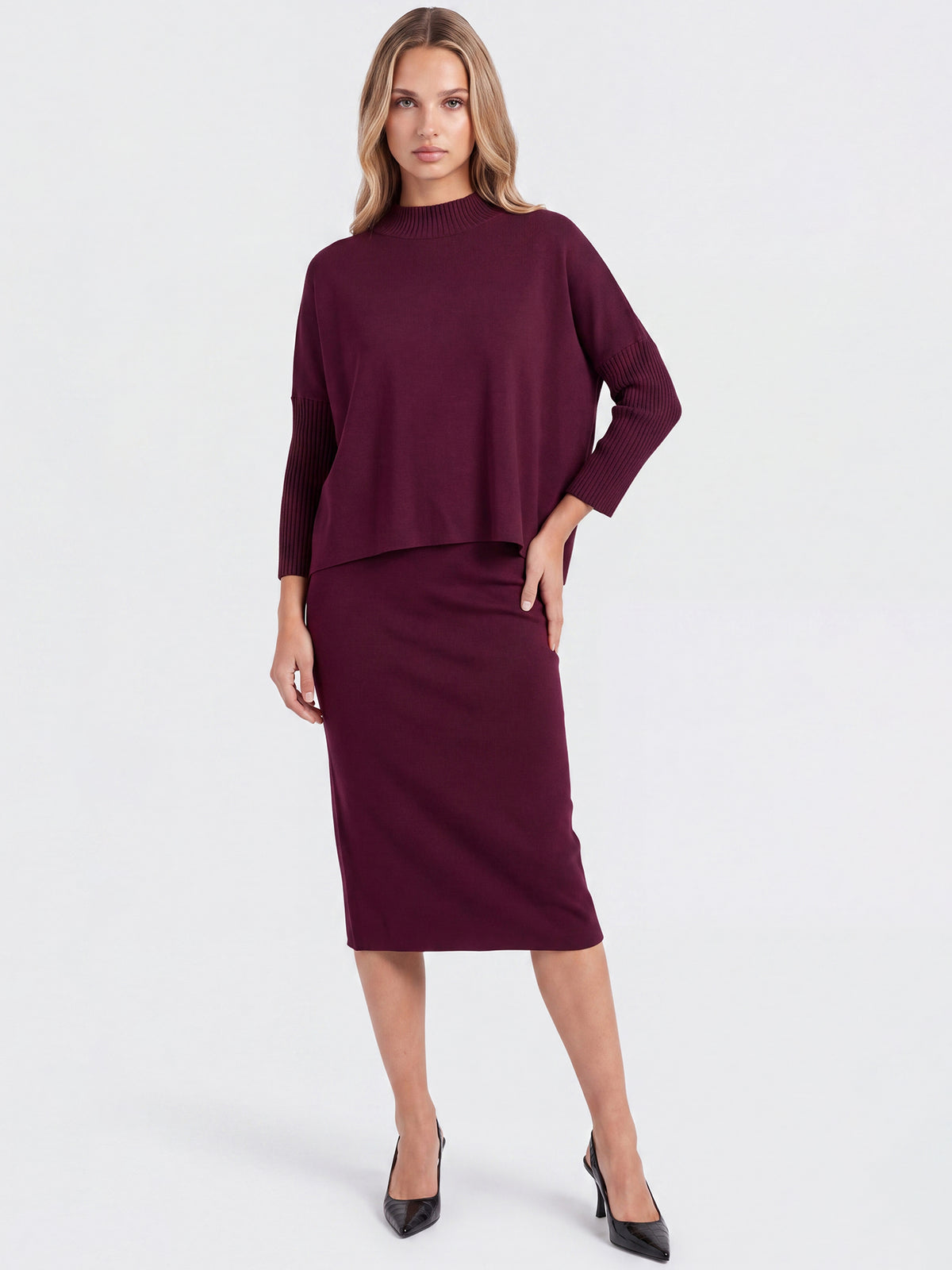 Strickpullover in Cape-Optik mit Kaschmiranteil | weinrot