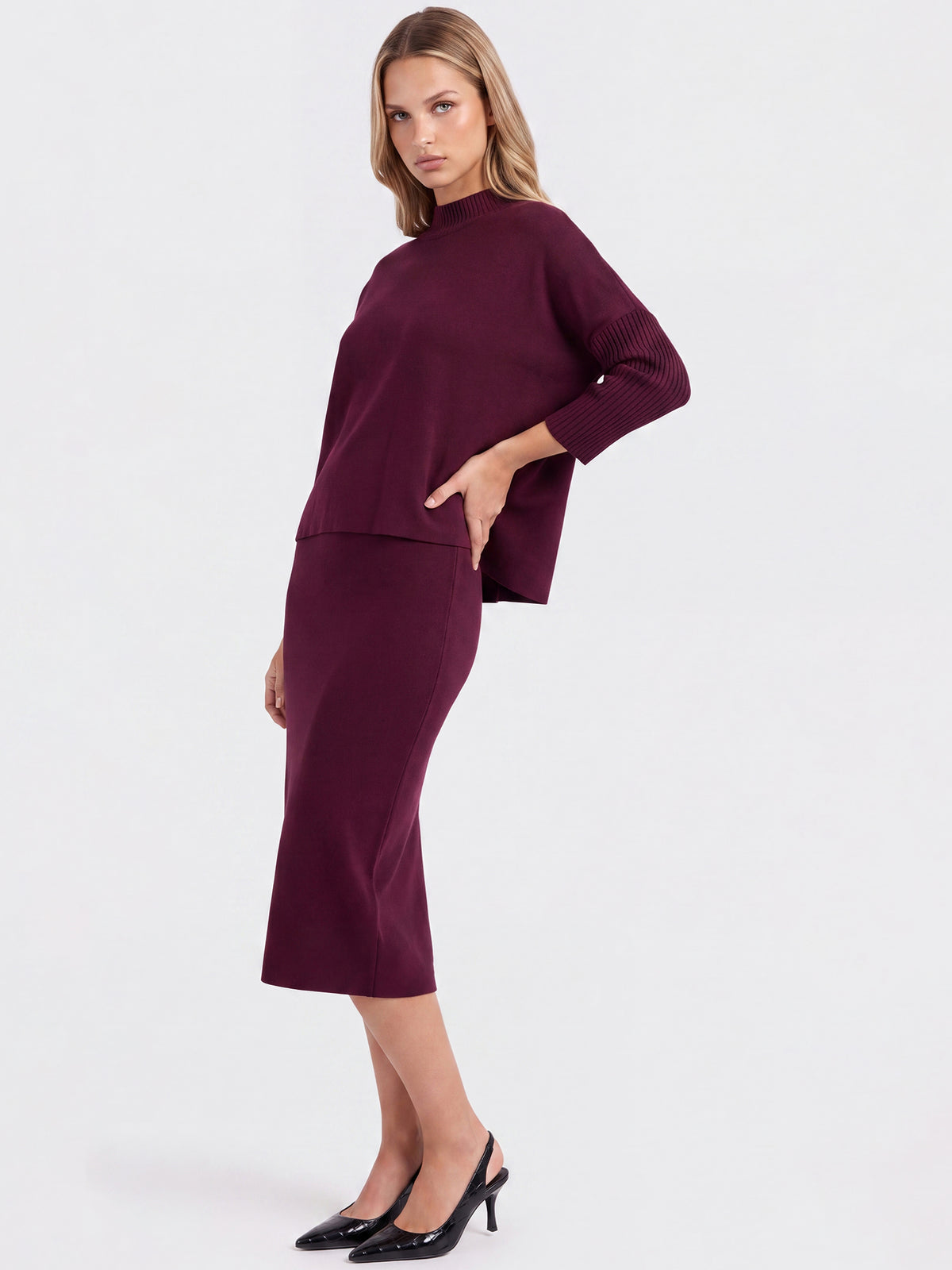 Strickpullover in Cape-Optik mit Kaschmiranteil | weinrot