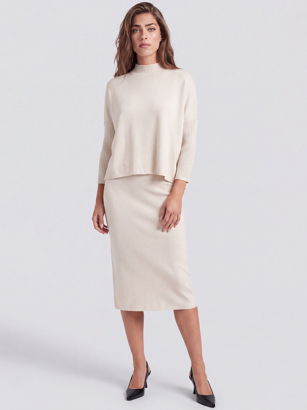 Strickpullover in Cape-Optik mit Kaschmiranteil | champagner