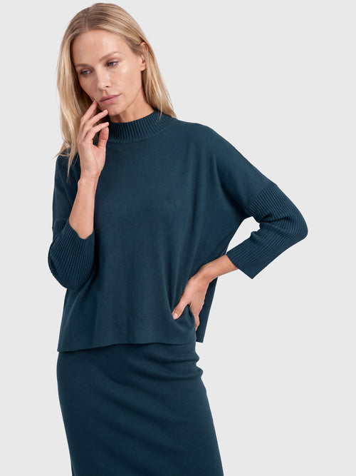 Strickpullover in Cape-Optik mit Kaschmiranteil | petrol image 1