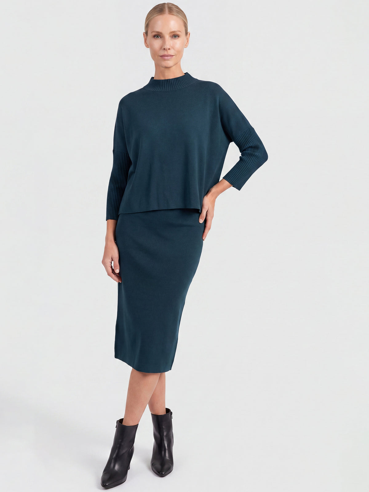 Strickpullover in Cape-Optik mit Kaschmiranteil | petrol