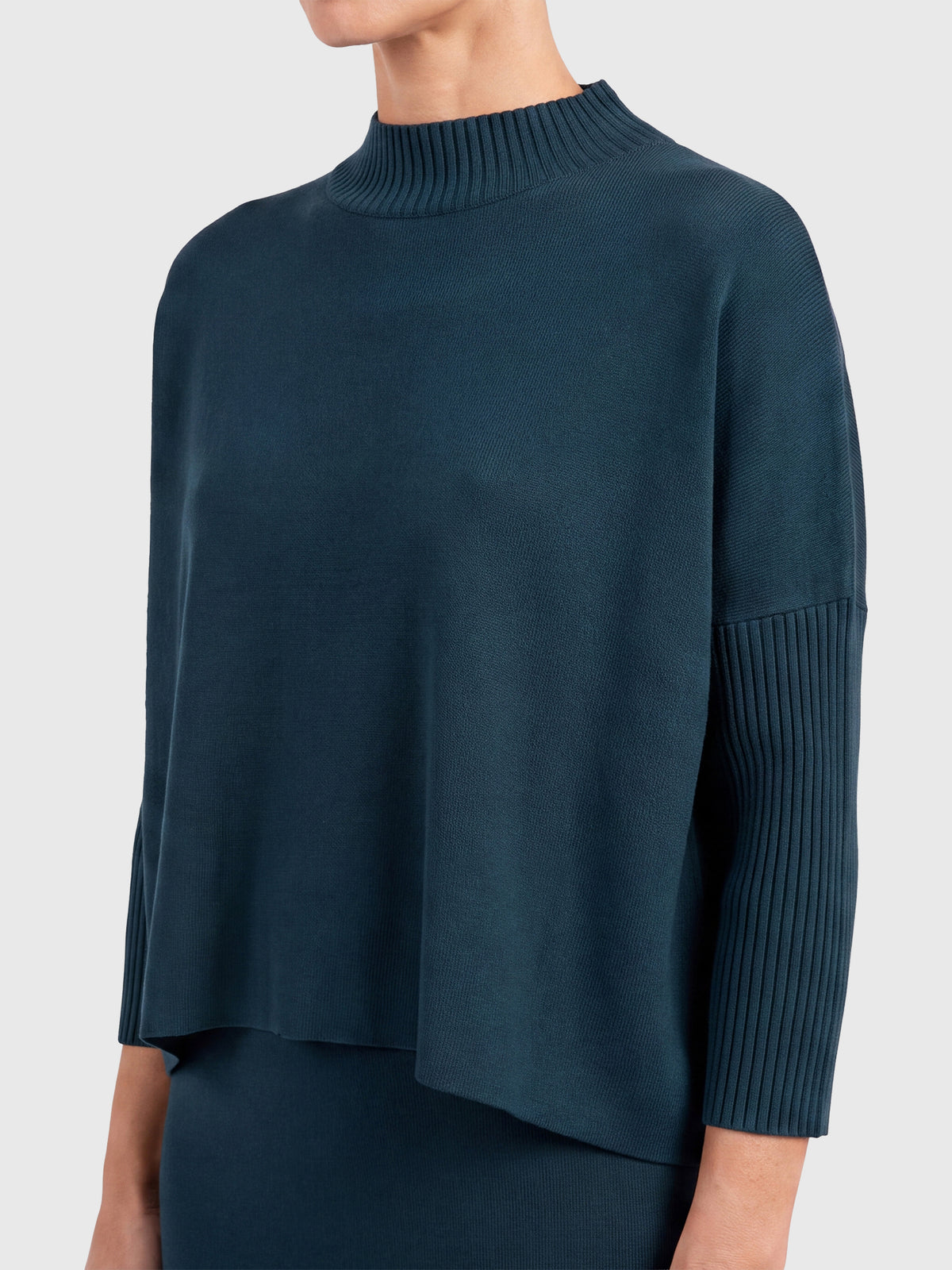 Strickpullover in Cape-Optik mit Kaschmiranteil | petrol