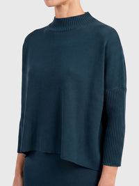 Strickpullover in Cape-Optik mit Kaschmiranteil | petrol